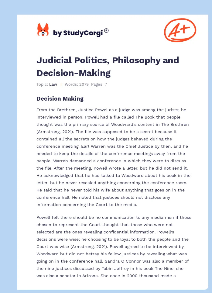 Judicial Politics, Philosophy and Decision-Making. Page 1