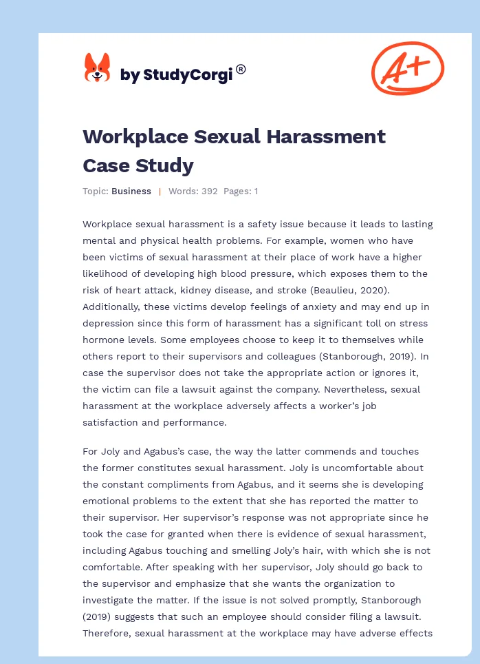 Workplace Sexual Harassment Case Study. Page 1