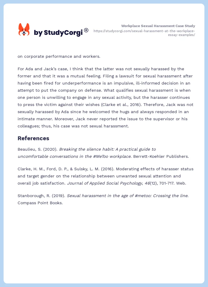 Workplace Sexual Harassment Case Study. Page 2