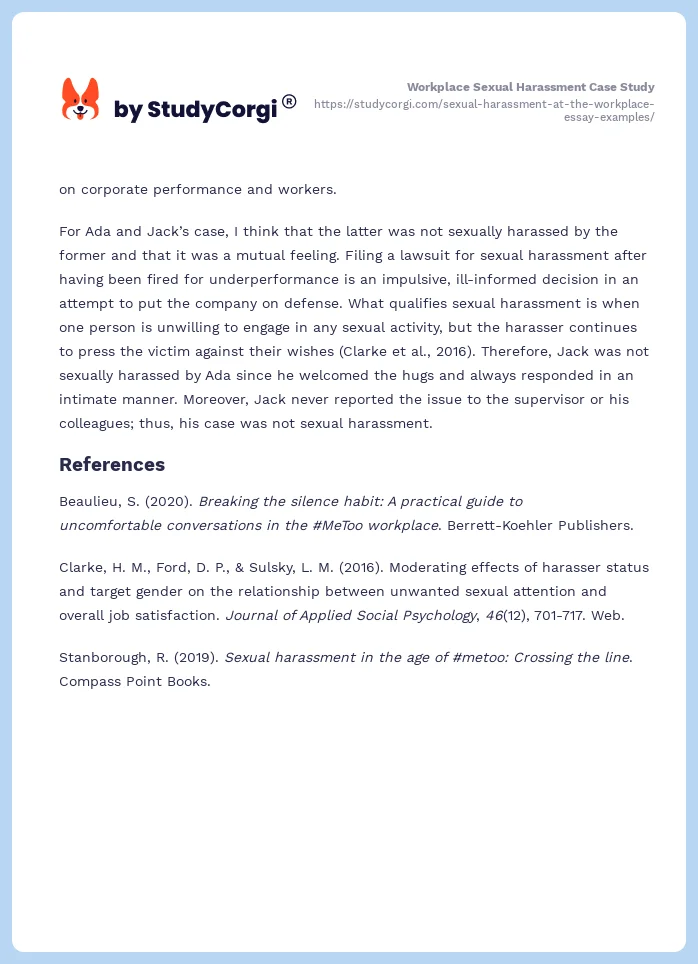 Workplace Sexual Harassment Case Study Essay Example