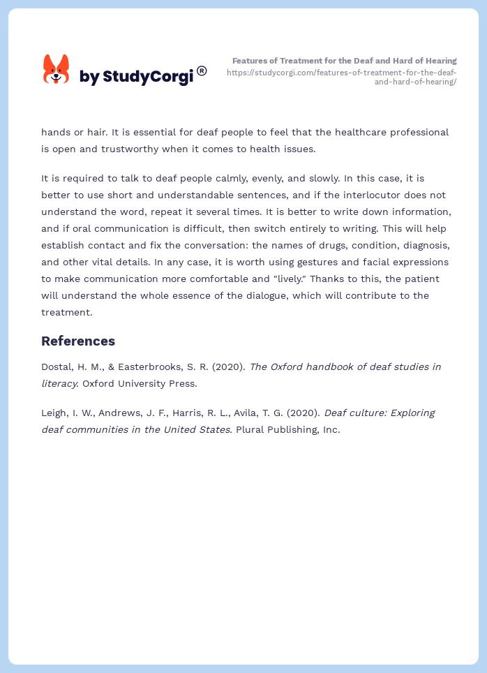 Features of Treatment for the Deaf and Hard of Hearing. Page 2