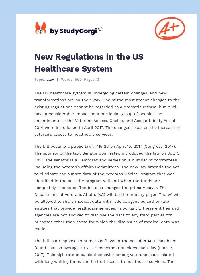 New Regulations in the US Healthcare System. Page 1