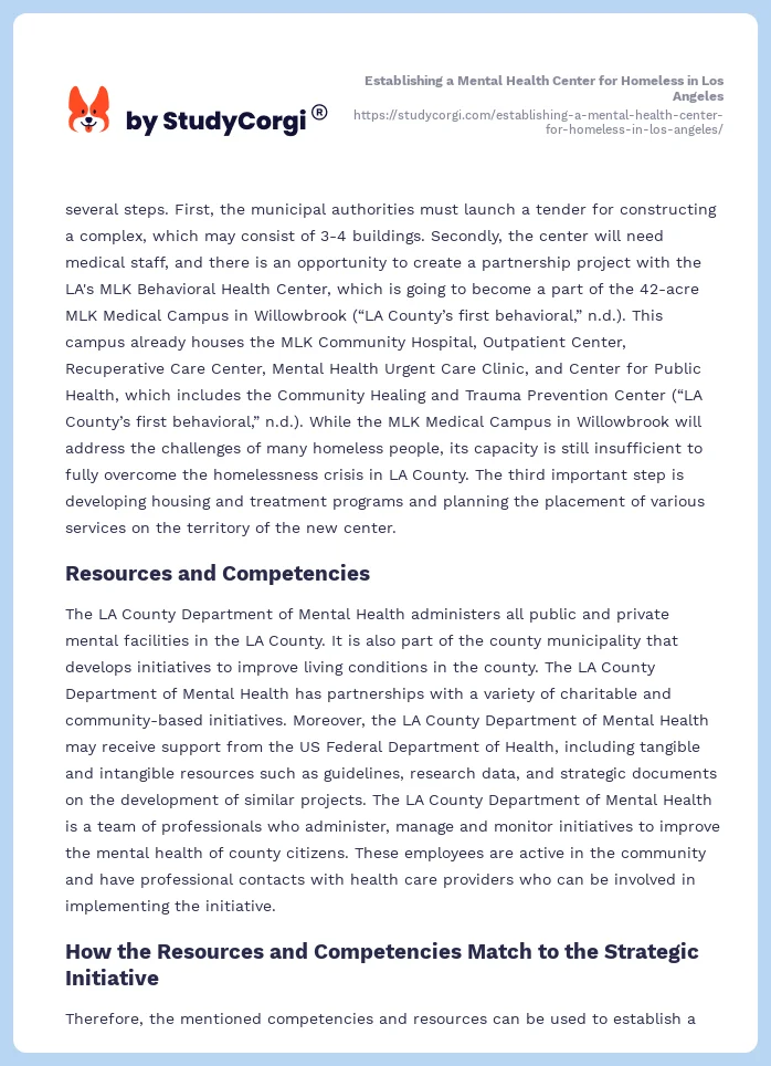 Establishing a Mental Health Center for Homeless in Los Angeles. Page 2