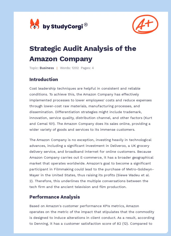 Strategic Audit Analysis of the Amazon Company. Page 1