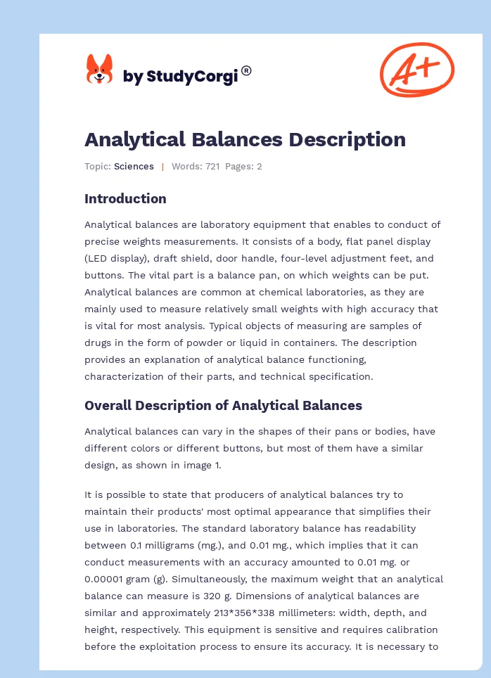 Analytical Balances Description. Page 1