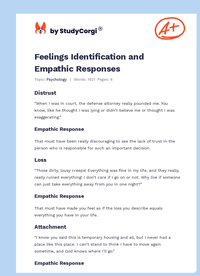 Feelings Identification and Empathic Responses. Page 1