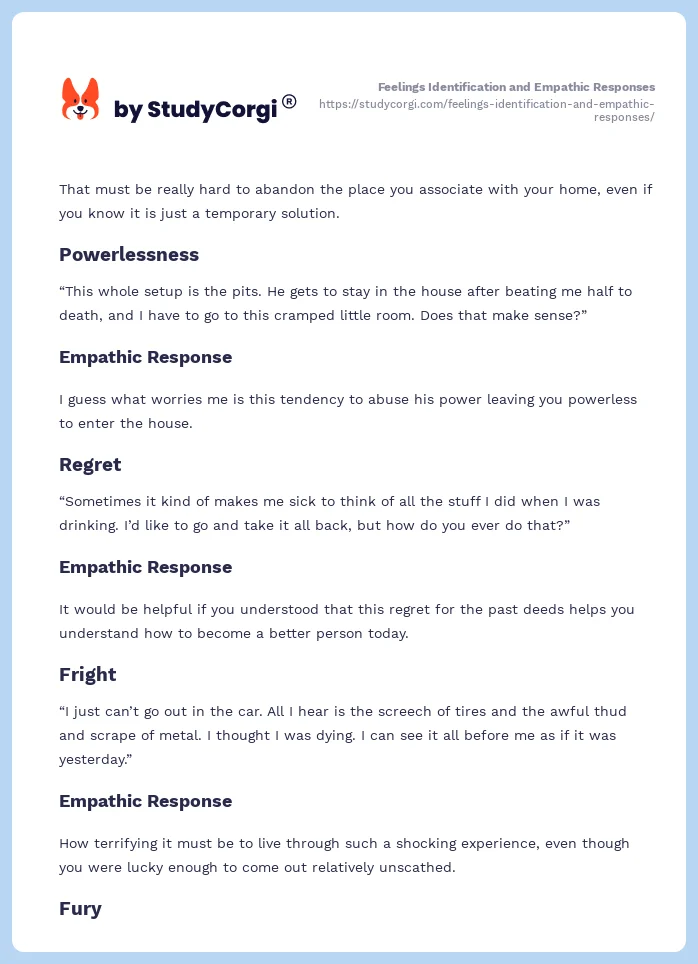 Feelings Identification and Empathic Responses. Page 2
