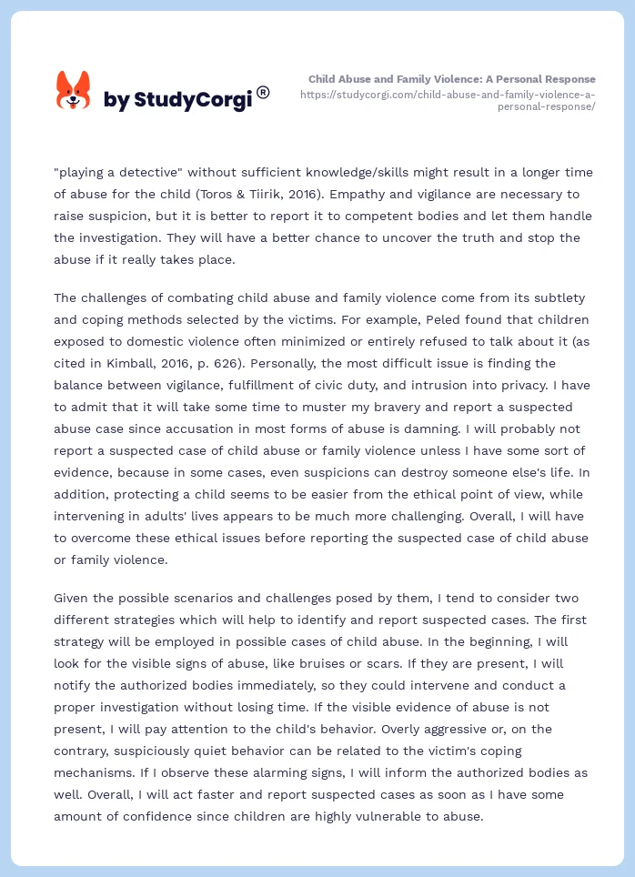 Child Abuse and Family Violence: A Personal Response. Page 2