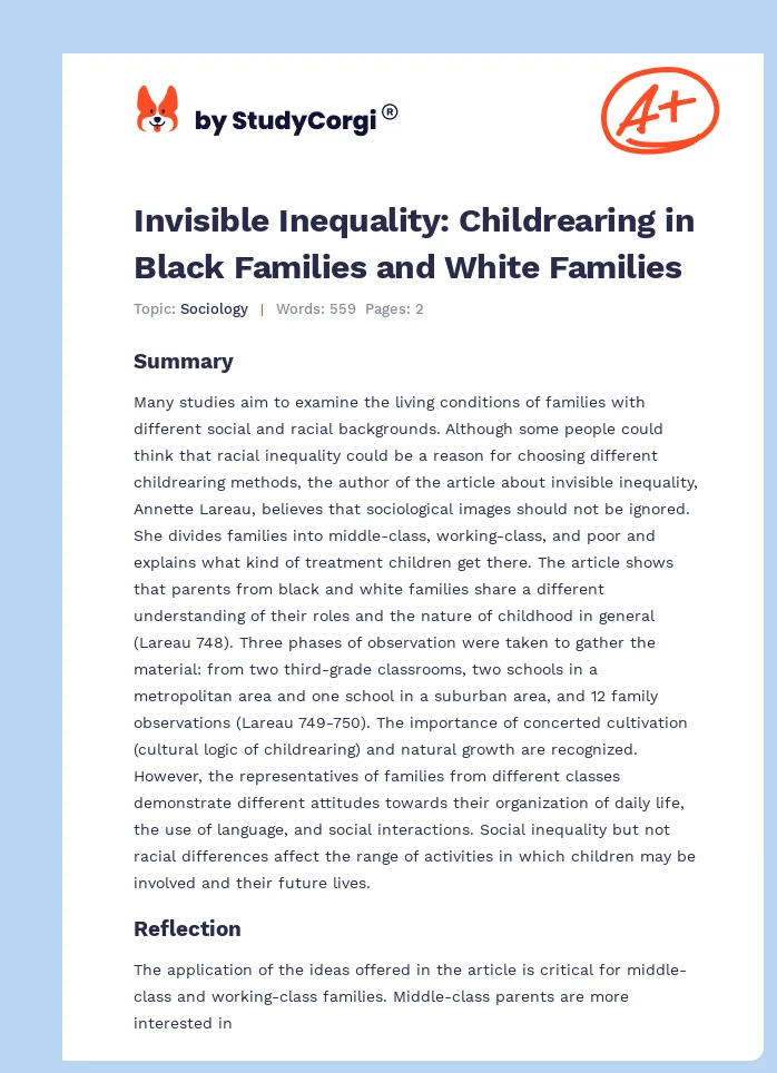 Invisible Inequality: Childrearing in Black Families and White Families. Page 1