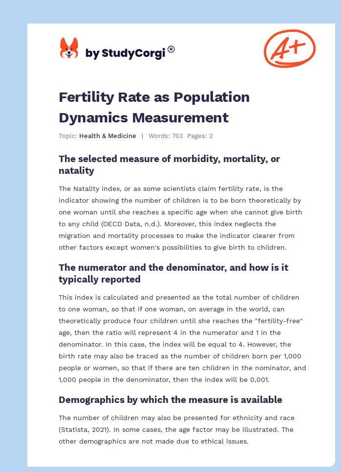 Fertility Rate as Population Dynamics Measurement. Page 1