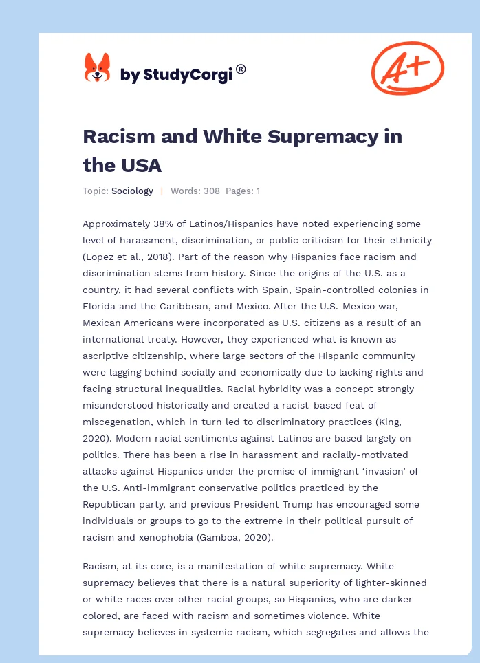 Racism and White Supremacy in the USA. Page 1