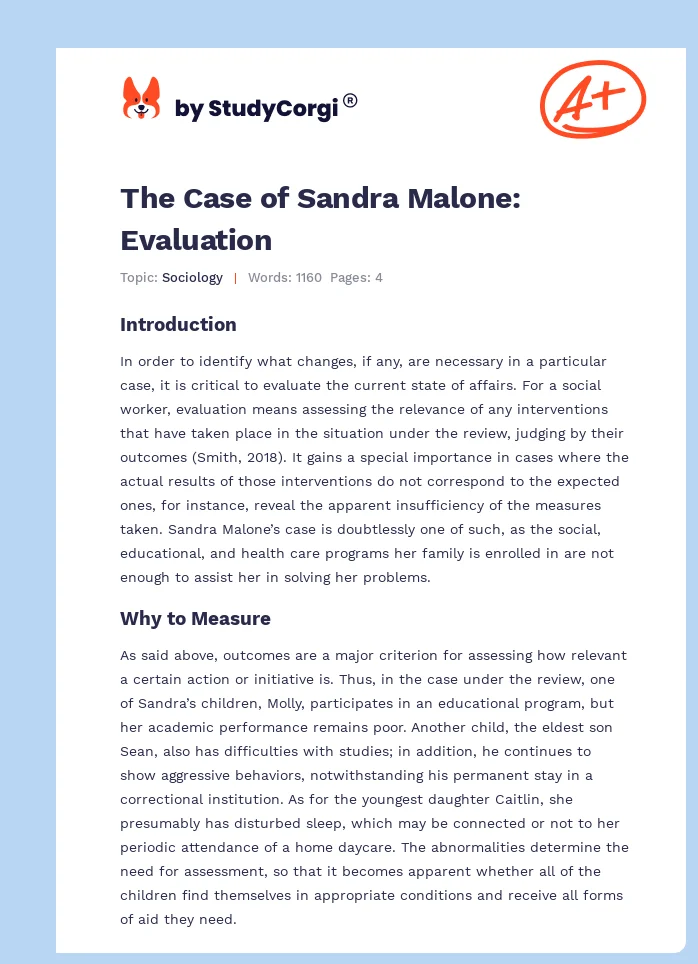 The Case of Sandra Malone: Evaluation. Page 1
