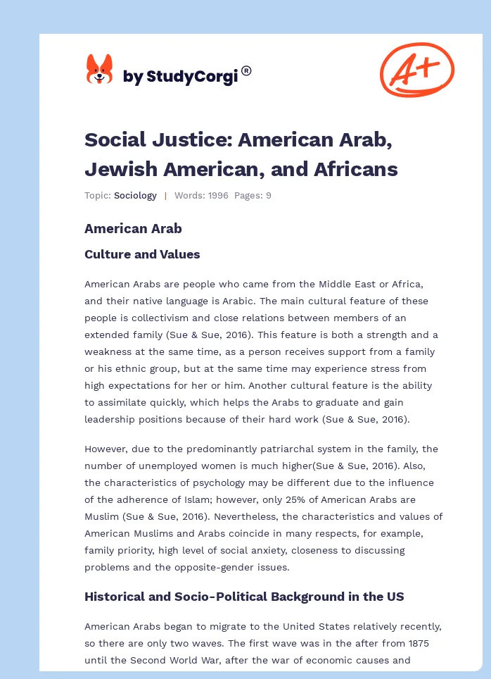 Social Justice: American Arab, Jewish American, and Africans. Page 1