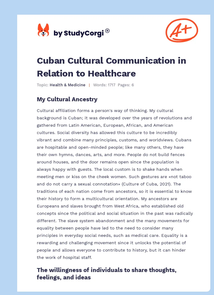 Cuban Cultural Communication in Relation to Healthcare. Page 1