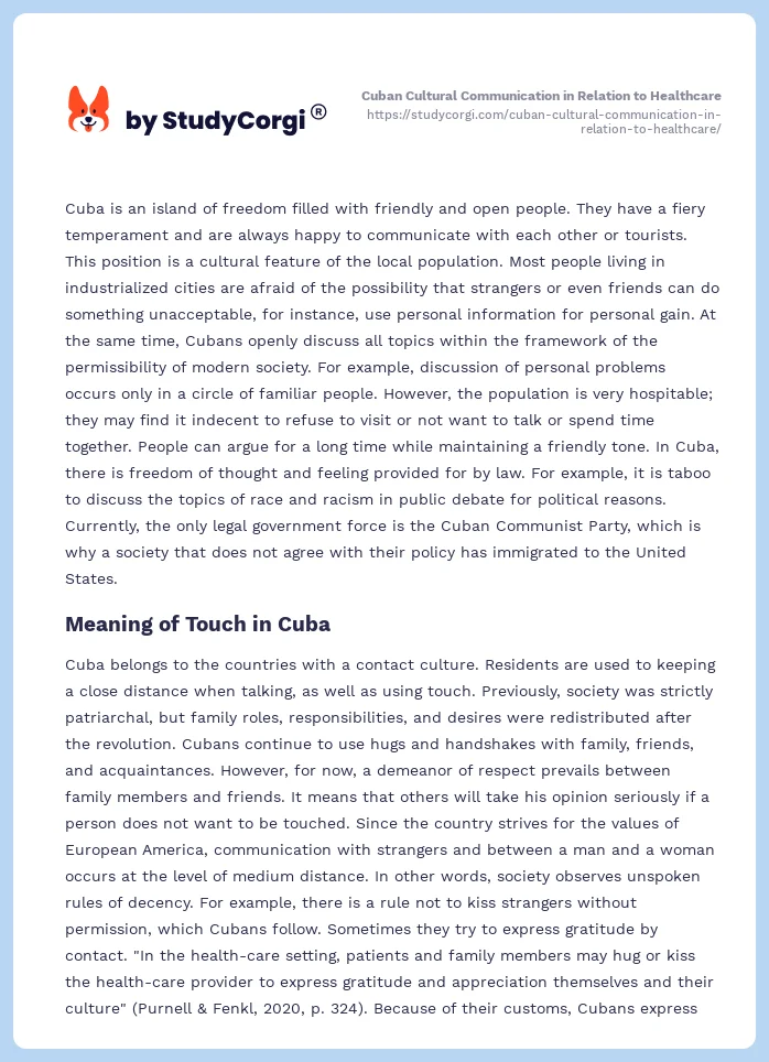 Cuban Cultural Communication in Relation to Healthcare. Page 2