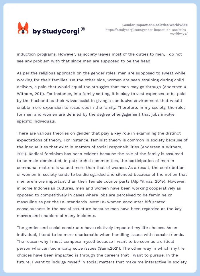 Gender Impact on Societies Worldwide. Page 2