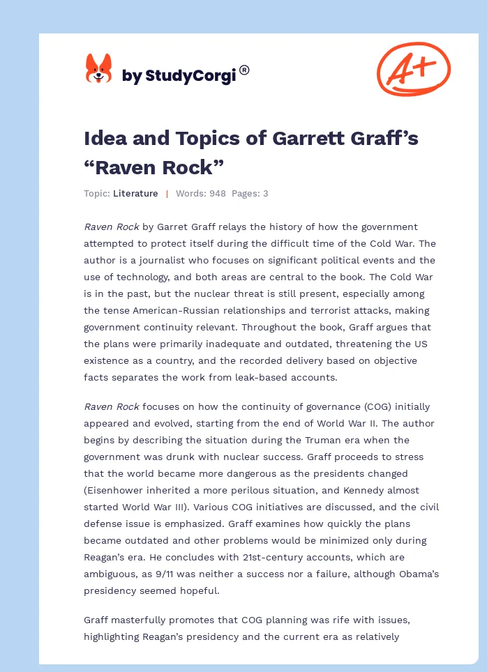 Idea and Topics of Garrett Graff’s “Raven Rock”. Page 1