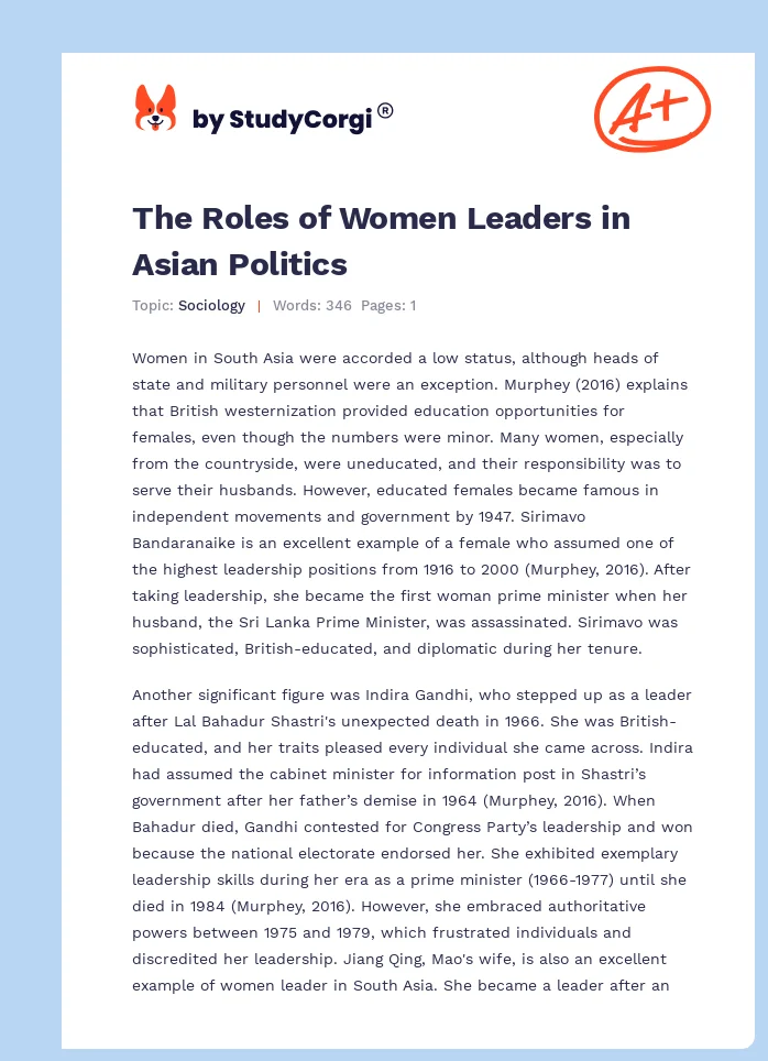 The Roles of Women Leaders in Asian Politics. Page 1