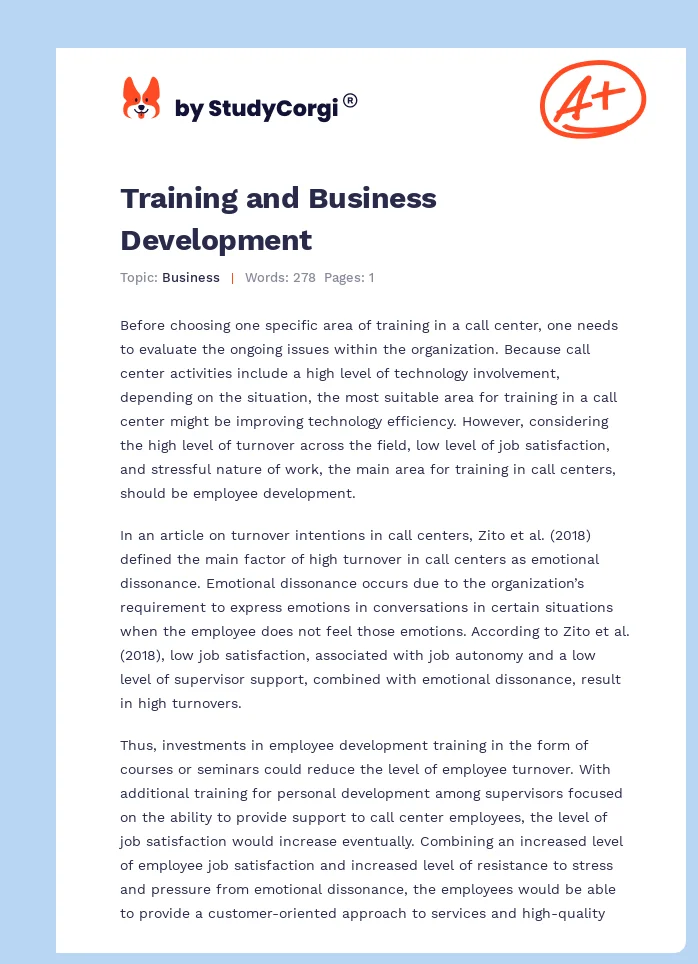 Training and Business Development. Page 1