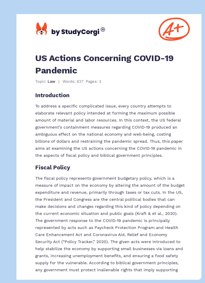 US Actions Concerning COVID-19 Pandemic. Page 1