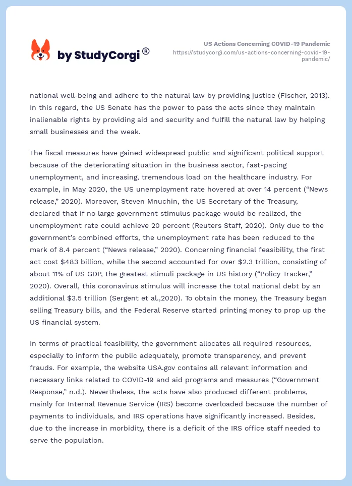 US Actions Concerning COVID-19 Pandemic. Page 2
