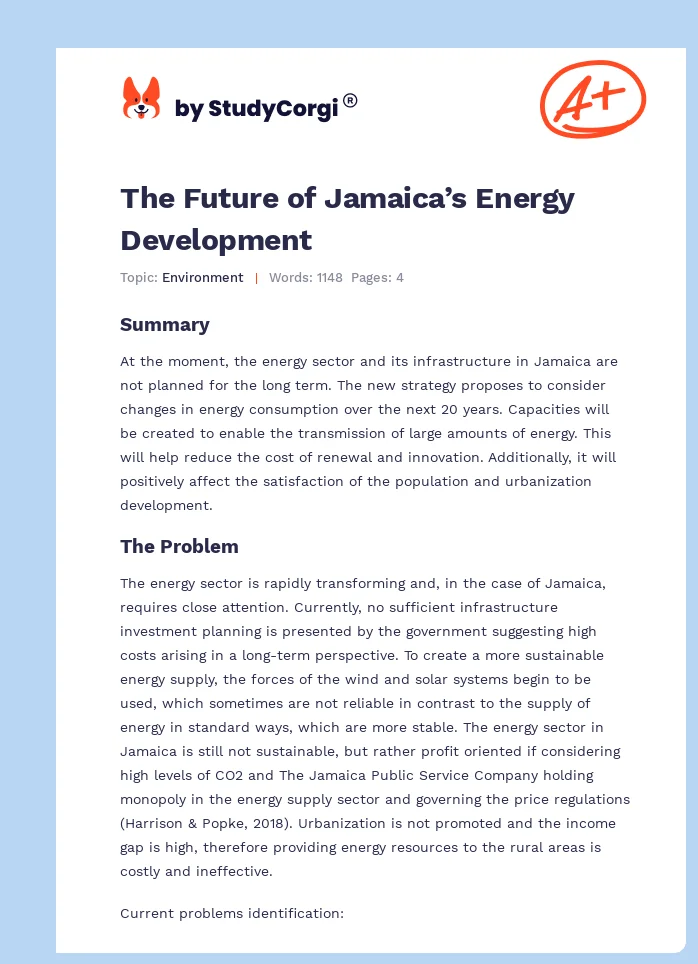The Future of Jamaica’s Energy Development. Page 1