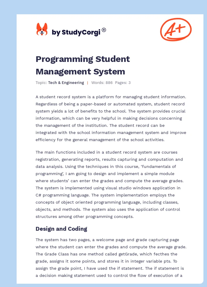Programming Student Management System. Page 1