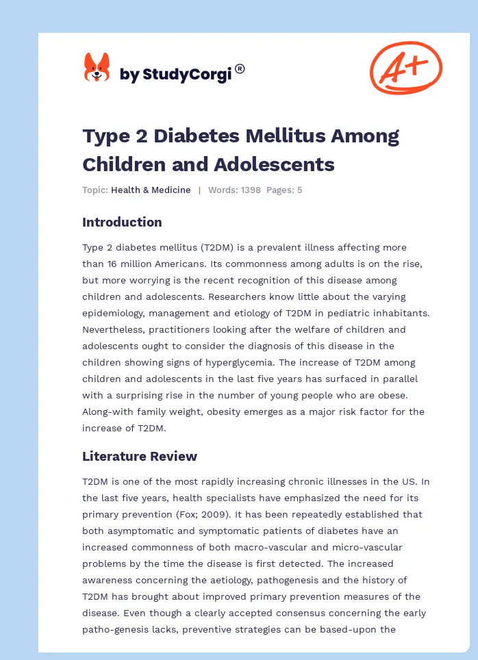 Type 2 Diabetes Mellitus Among Children and Adolescents. Page 1