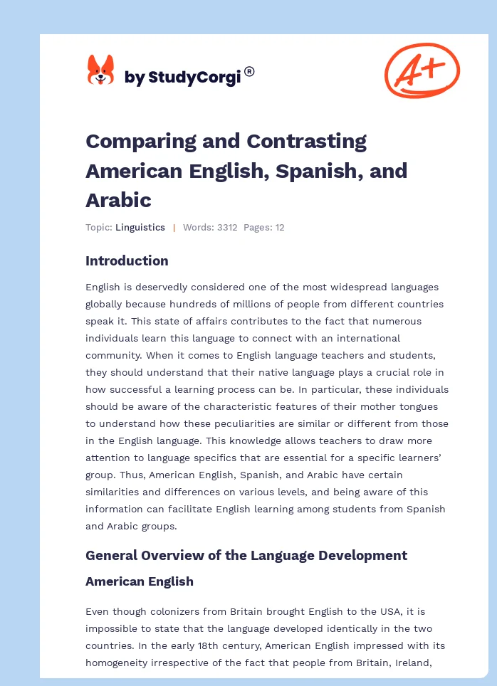 Comparing and Contrasting American English, Spanish, and Arabic. Page 1