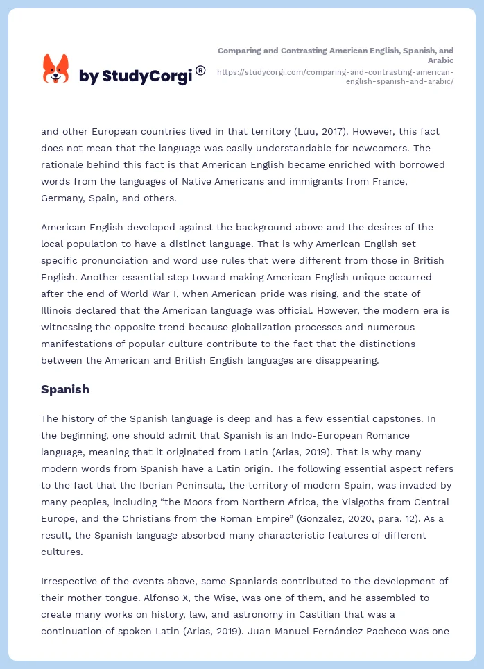 Comparing and Contrasting American English, Spanish, and Arabic. Page 2
