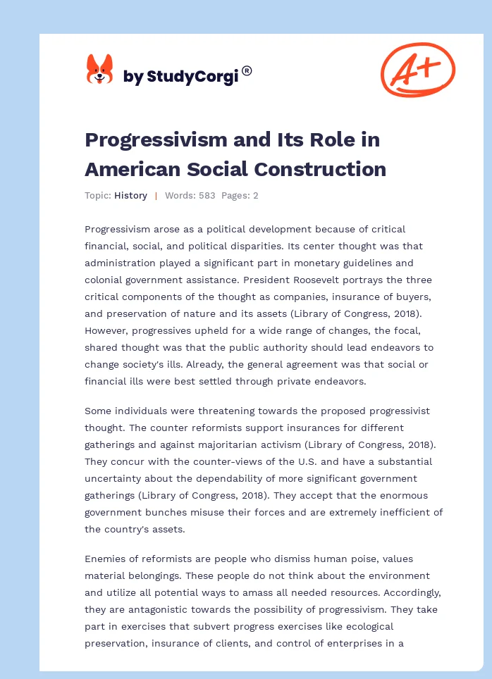 Progressivism and Its Role in American Social Construction. Page 1