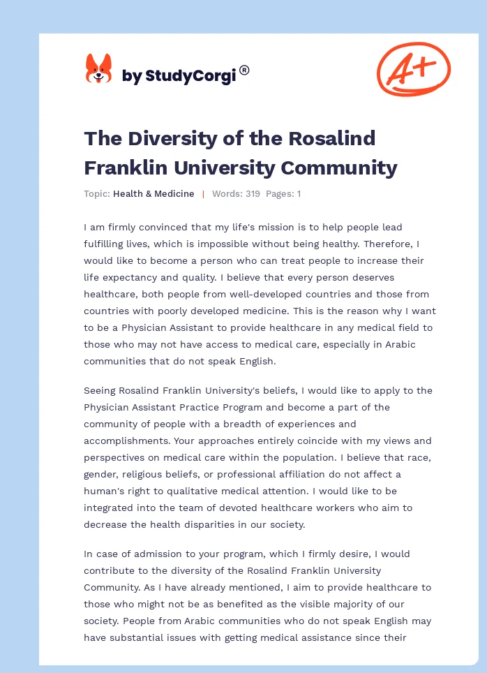 The Diversity of the Rosalind Franklin University Community. Page 1