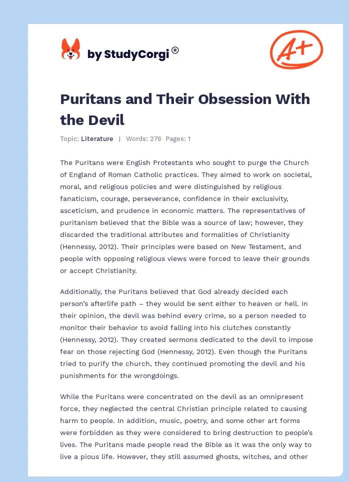 Puritans and Their Obsession With the Devil. Page 1