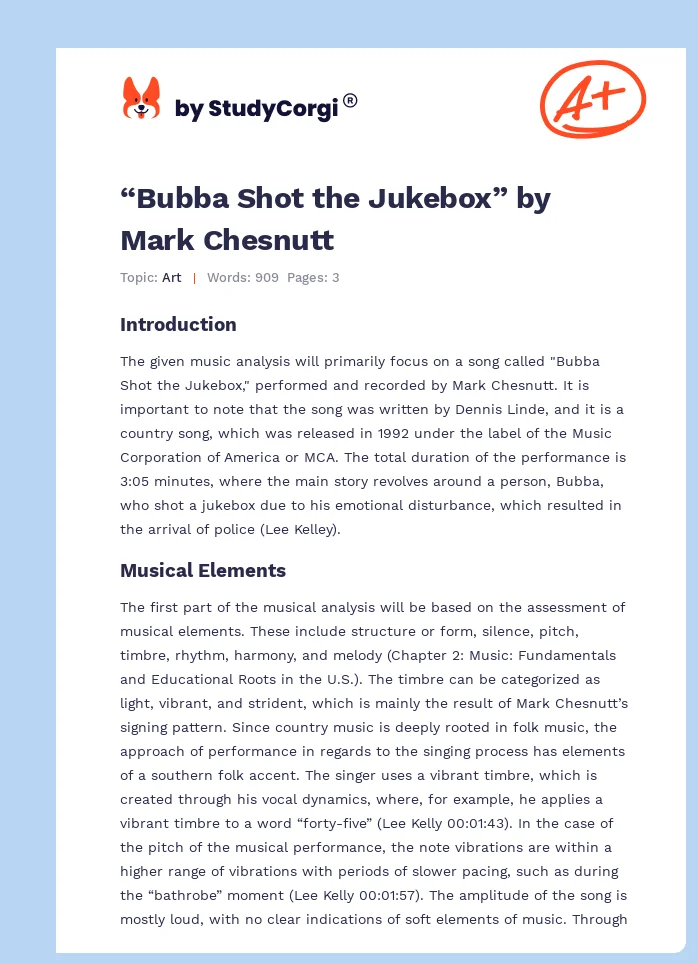 “Bubba Shot the Jukebox” by Mark Chesnutt. Page 1