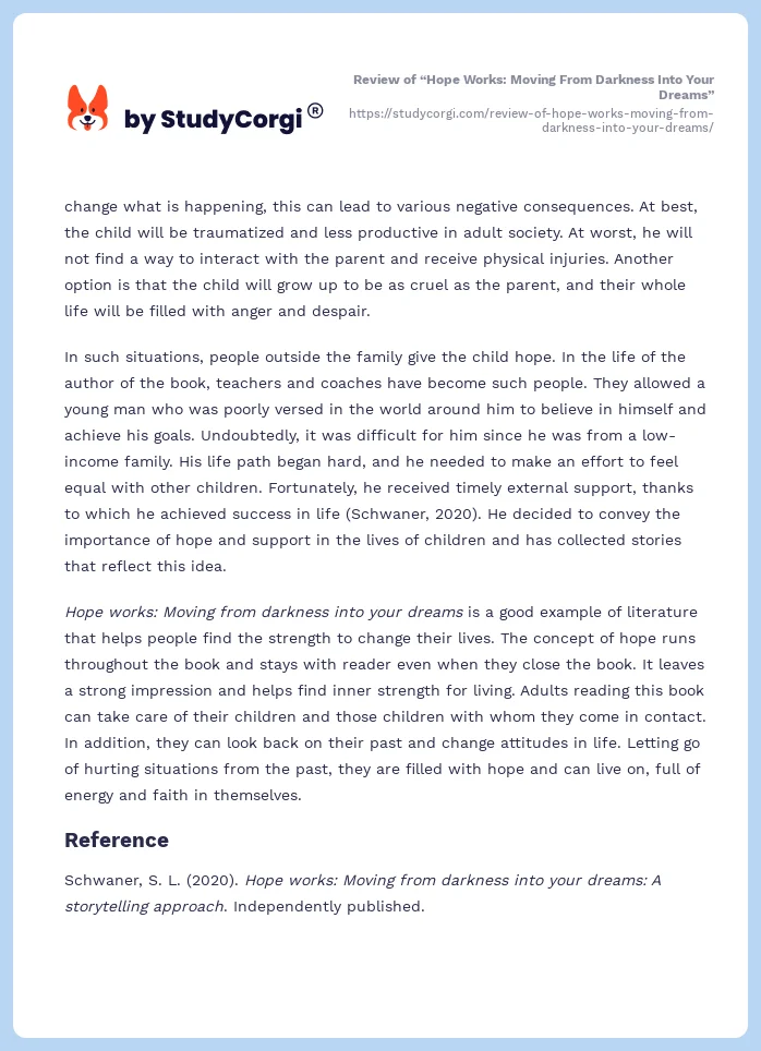 Review of “Hope Works: Moving From Darkness Into Your Dreams”. Page 2