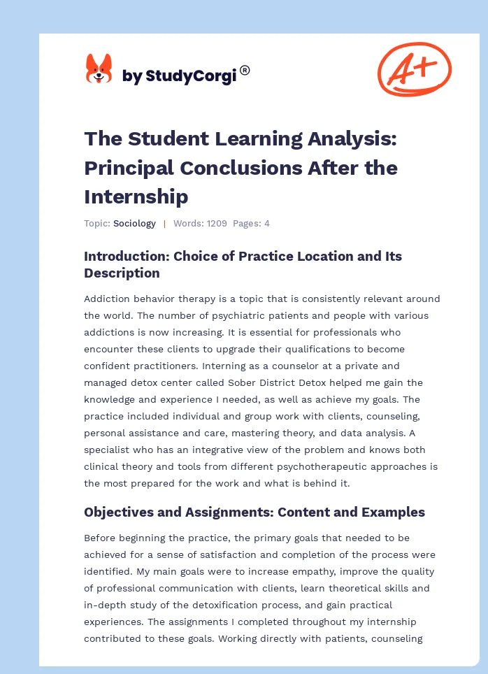 The Student Learning Analysis: Principal Conclusions After the Internship. Page 1