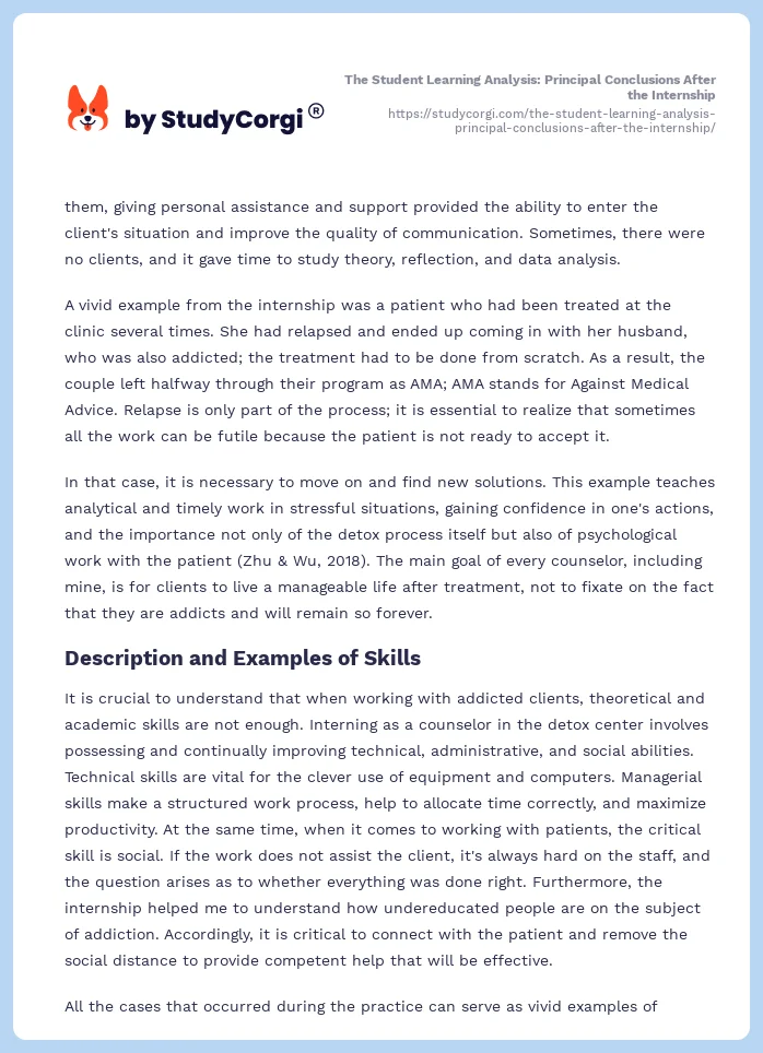 The Student Learning Analysis: Principal Conclusions After the Internship. Page 2