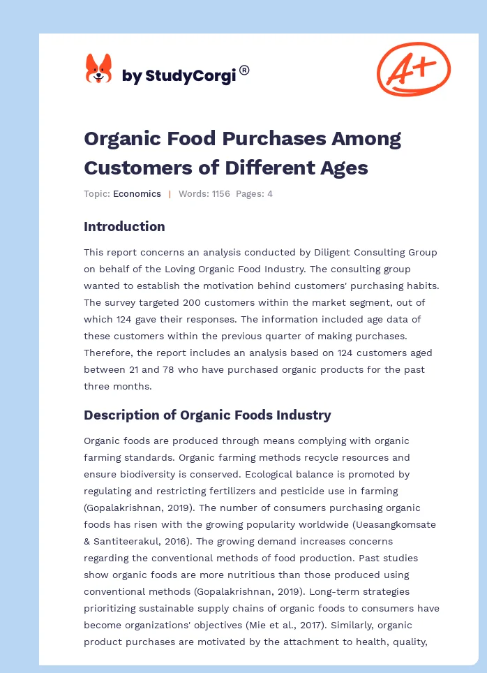 Organic Food Purchases Among Customers of Different Ages. Page 1