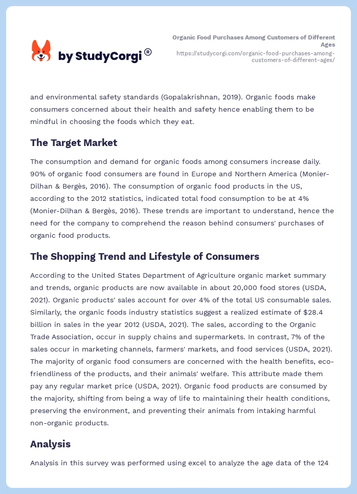 Organic Food Purchases Among Customers of Different Ages. Page 2