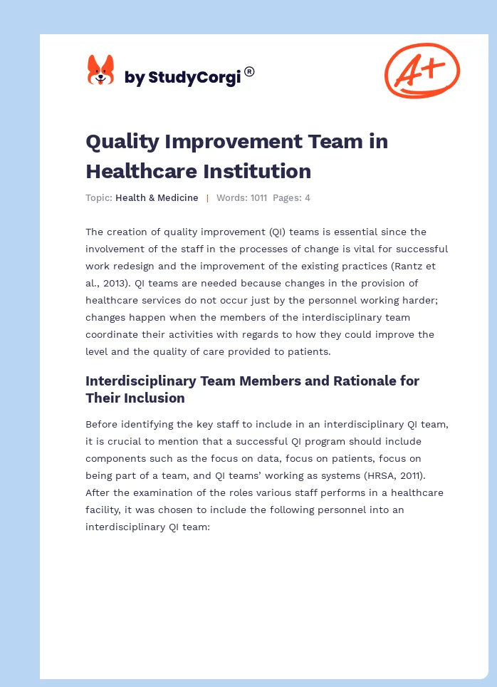Quality Improvement Team in Healthcare Institution. Page 1