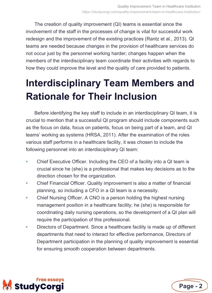 Quality Improvement Team in Healthcare Institution. Page 2
