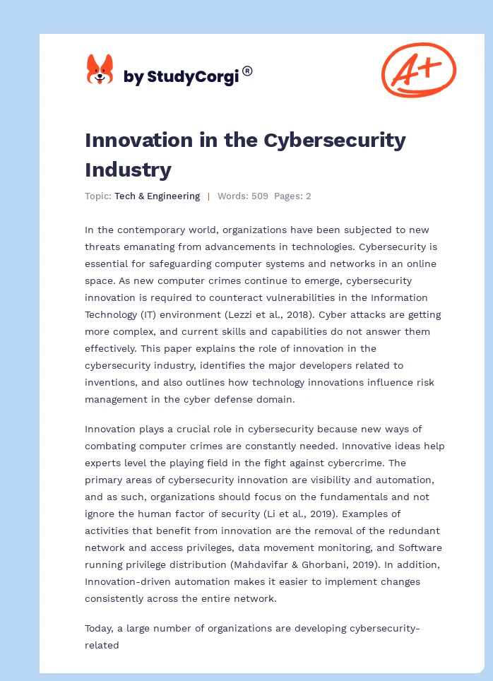 Innovation in the Cybersecurity Industry. Page 1