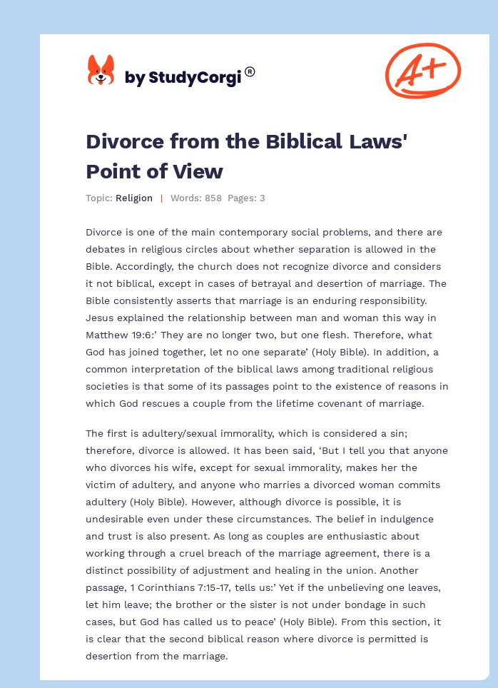 Divorce from the Biblical Laws' Point of View. Page 1