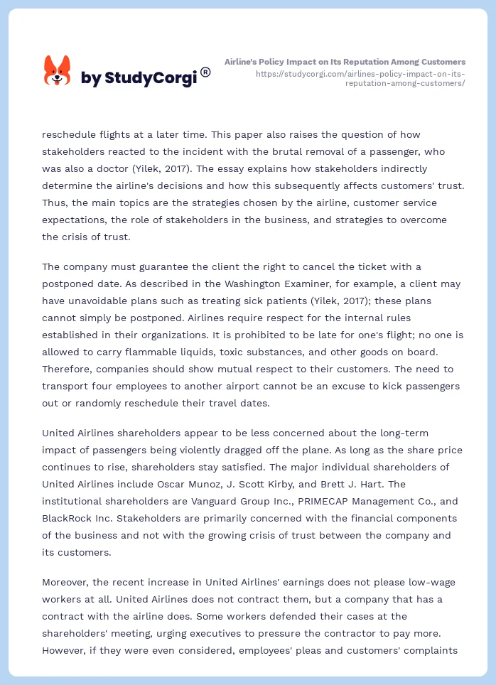 Airline’s Policy Impact on Its Reputation Among Customers. Page 2
