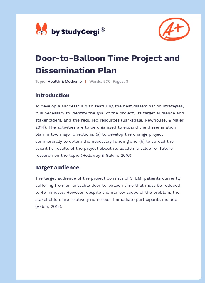 Door-to-Balloon Time Project and Dissemination Plan. Page 1