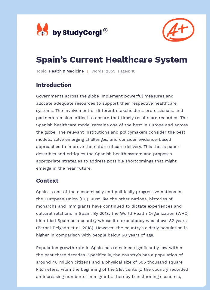 Spain’s Current Healthcare System. Page 1