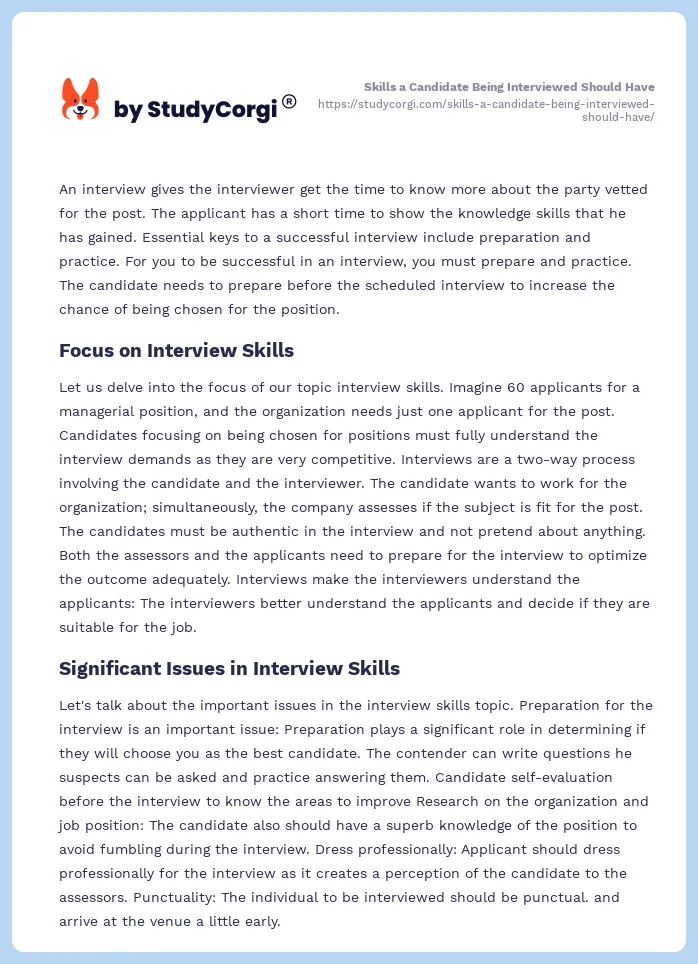 Skills a Candidate Being Interviewed Should Have. Page 2
