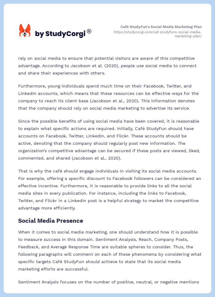 Café StudyFun's Social Media Marketing Plan. Page 2