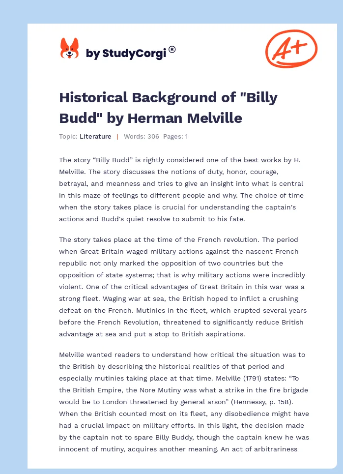 Historical Background of "Billy Budd" by Herman Melville. Page 1
