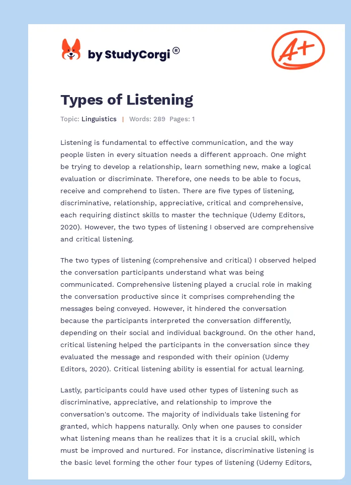 Types of Listening. Page 1
